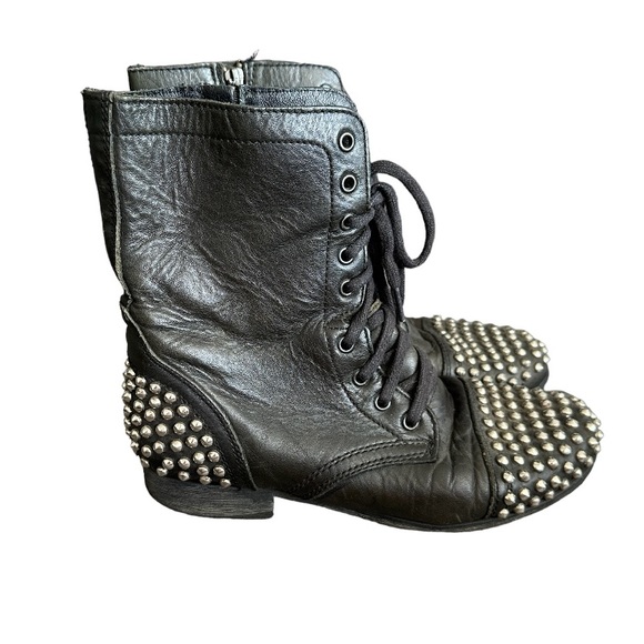 Steve Madden Shoes - Steve Madden Tarnney Dark Green Leather Studded Lace Up Combat Boots Size 8.5